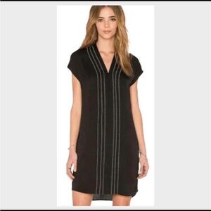 Vince Embroidered Black Crepe Cap Sleeve Tunic Dress Pull On Lined Size  Small